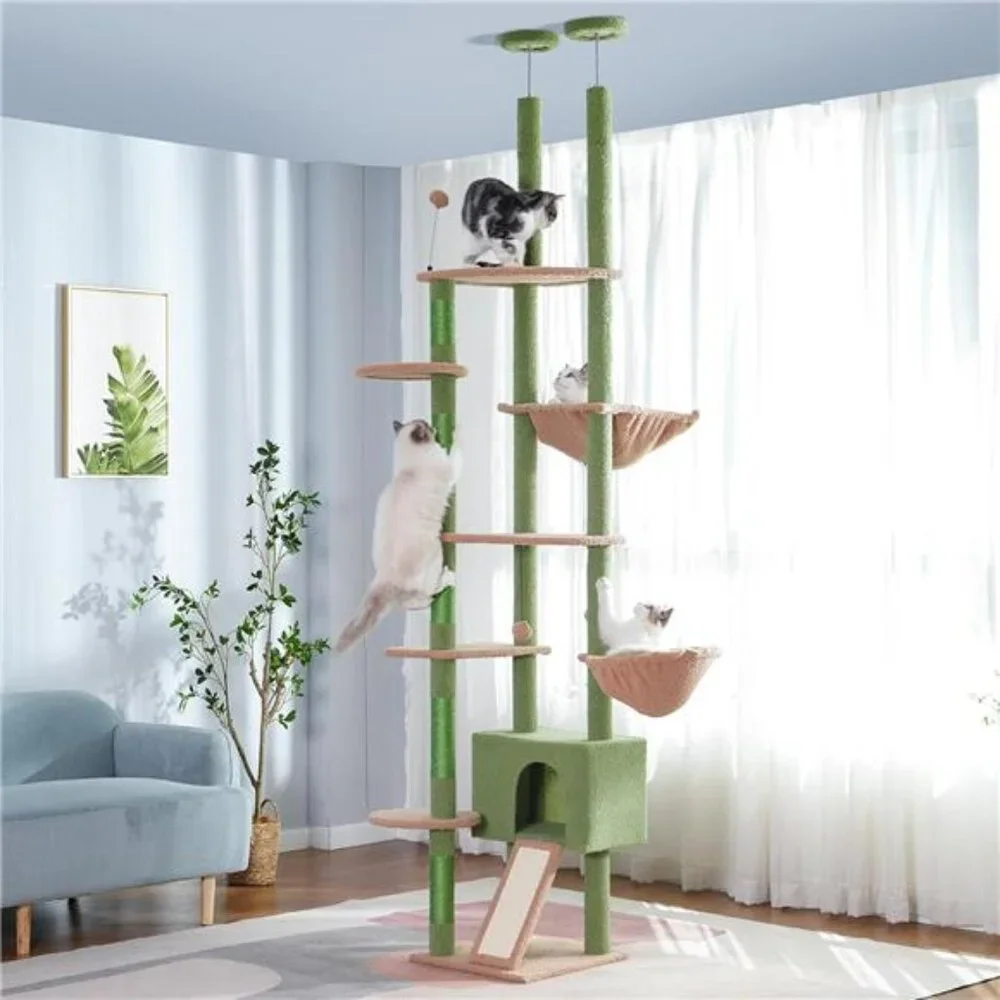 6 Tiers Tower Fit for 7-9 Feet Ceiling w/ Cat Condo Hammock & Sisal Covered Post